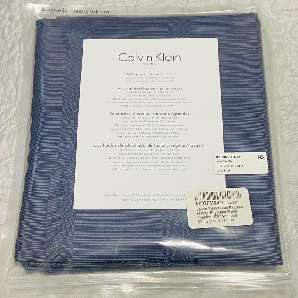 Calvin Klein Bamboo Flower Rhythmic Stripe Hyacinth Pair of Standard Pillowcases - Picture 2 of 7